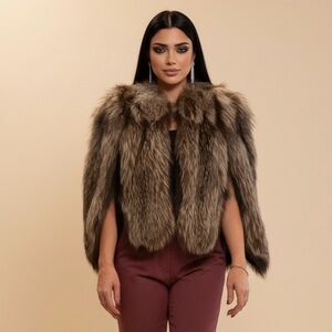 Crystal silver fox fur cape shawl